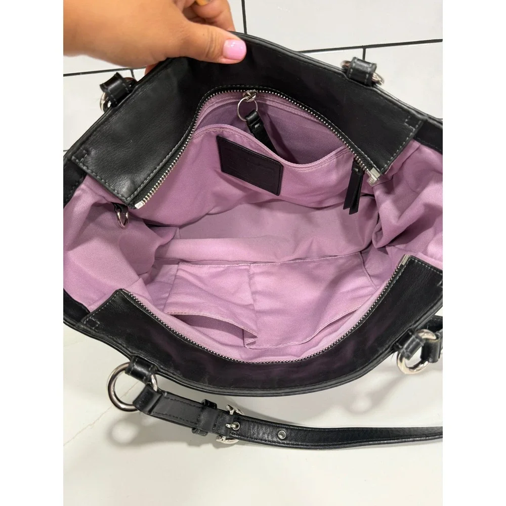Coach Penelope Black Leather Pleated Shopper Tote Bag Silver Hardware